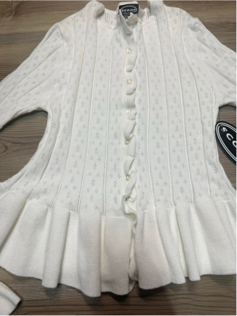 Scoop pointelle cable-knit peplum cardigan sz Sm - Picture 4 of 10